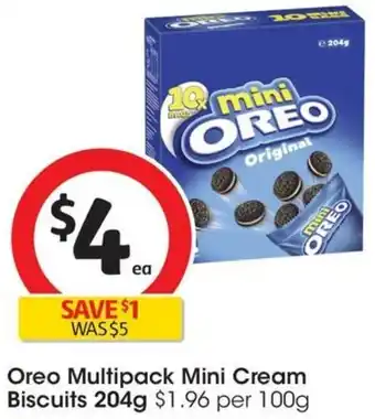 Coles Oreo Multipack Mini Cream Biscuits 204g offer