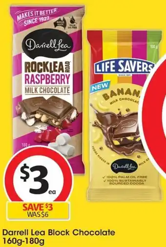 Coles Darrell Lea Block Chocolate 160g-180g offer