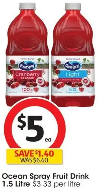 Coles Ocean Spray Fruit Drink 1.5 Litre offer