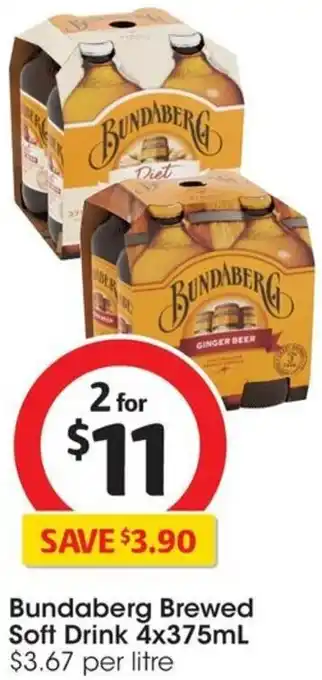 Coles Bundaberg Brewed Soft Drink 4x375mL offer