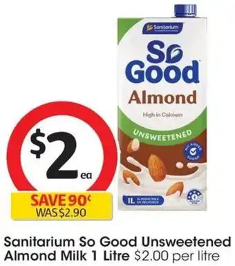 Coles Sanitarium So Good Unsweetened Almond Milk 1 Litre offer