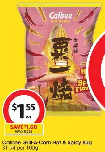 Coles Calbee Grill-A-Corn Hot & Spicy 80g offer