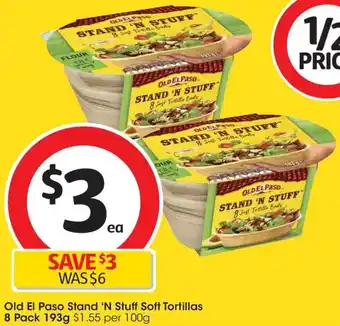 Coles Old El Paso Stand 'N Stuff Soft Tortillas 8 Pack 193g offer