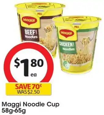 Coles Maggi Noodle Cup 58g-65g offer