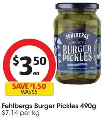 Coles Fehlbergs Burger Pickles 490g offer