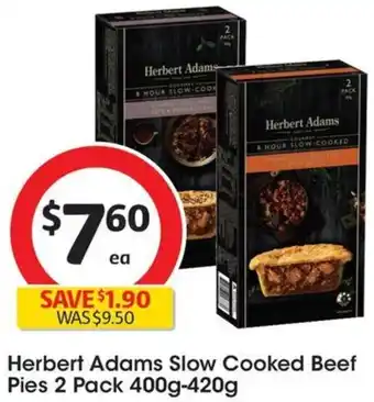 Coles Herbert Adams Slow Cooked Beef Pies 2 Pack 400g-420g offer