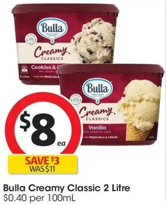 Coles Bulla Creamy Classic 2 Litre offer