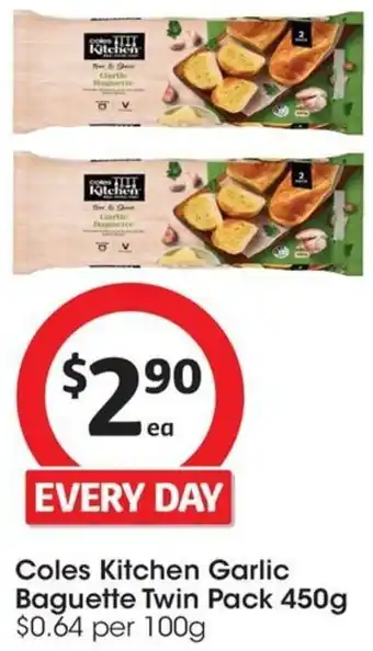 Coles Coles Kitchen Garlic Baguette Twin Pack 450g offer
