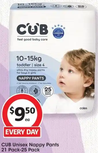 Coles CUB Unisex Nappy Pants 21 Pack-25 Pack offer