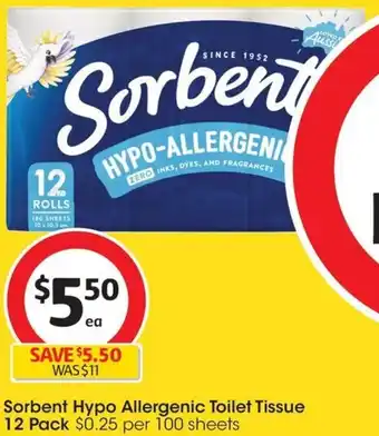 Coles Sorbent Hypo Allergenic Toilet Tissue 12 Pack offer