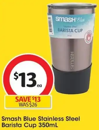 Coles Smash Blue Stainless Steel Barista Cup 350mL offer
