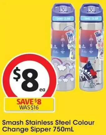 Coles Smash Stainless Steel Colour Change Sipper 750mL offer