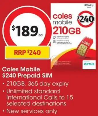 Coles Coles Mobile $240 Prepaid SIM offer