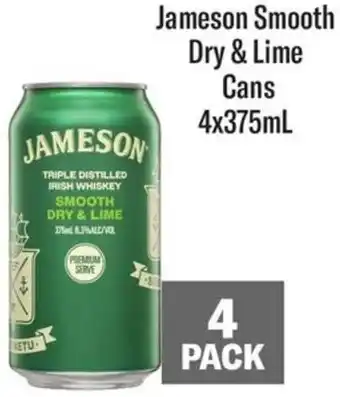 Coles Jameson Smooth Dry & Lime Cans 4x375mL offer
