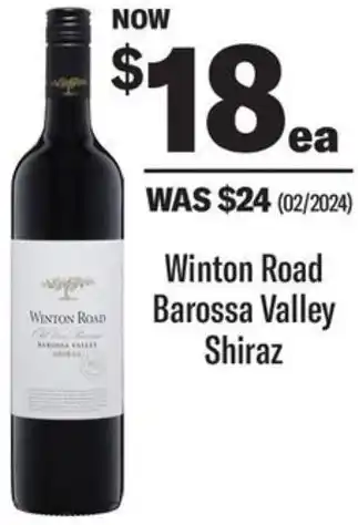 Coles Winton Road Barossa Valley Shiraz offer