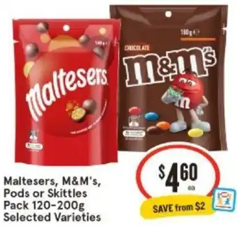 IGA Maltesers, M&M's, Pods or Skittles Pack 120-200g offer