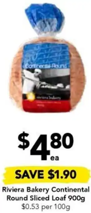 Drakes Riviera Bakery Continental Round Sliced Loaf 900g offer