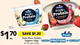Drakes Pauls Plus+ Protein Yoghurt 160g offer