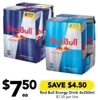 Drakes Red Bull Energy Drink 4x250ml offer