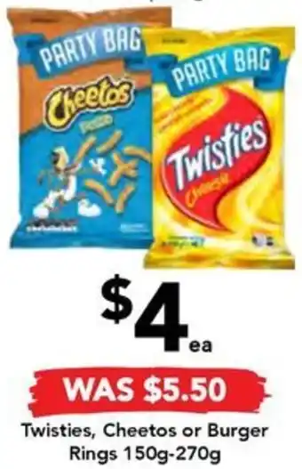 Drakes Twisties, Cheetos or Burger Rings 150g-270g offer