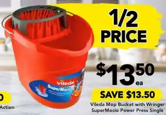 Drakes Vileda Mop Bucket with Wringer SuperMocio Power Press Single offer