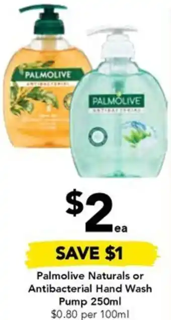 Drakes Palmolive Naturals or Antibacterial Hand Wash Pump 250ml offer