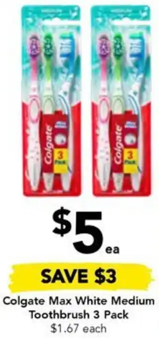 Drakes Colgate Max White Medium Toothbrush 3 Pack offer