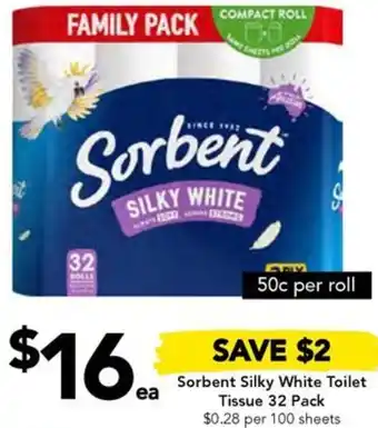 Drakes Sorbent Silky White Toilet Tissue 32 Pack offer