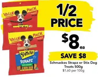 Drakes Schmackos Strapz or Stix Dog Treats 500g offer