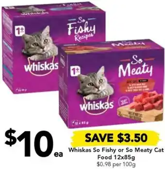 Drakes Whiskas So Fishy or So Meaty Cat Food 12x85g offer