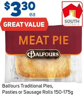 Foodland Balfours Traditional Pies, Pasties or Sausage Rolls 150-175g offer