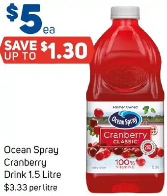 Foodland Ocean Spray Cranberry Drink 1.5 Litre offer
