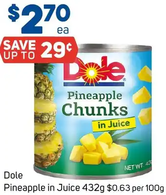 Foodland Dole Pineapple in Juice 432g offer