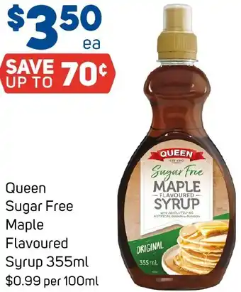 Foodland Queen Sugar Free Maple Flavoured Syrup 355ml offer