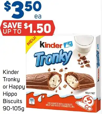 Kinder Tronky or Happy Hippo Biscuits 90-105g