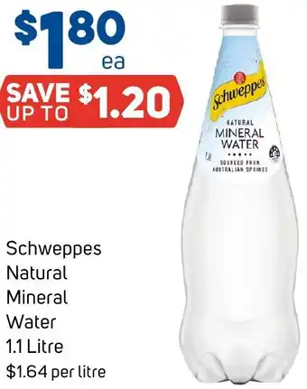 Foodland Schweppes Natural Mineral Water 1.1 Litre offer