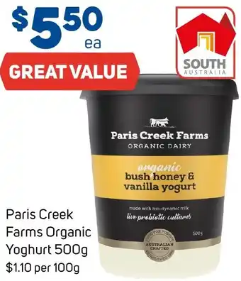 Foodland Paris Creek Farms Organic Yoghurt 500g offer
