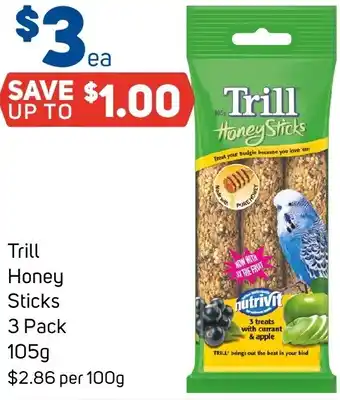 Foodland Trill Honey Sticks 3 Pack 105g offer