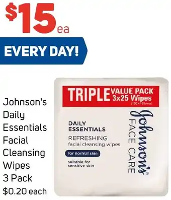 Foodland Johnson's Daily Essentials Facial Cleansing Wipes 3 Pack offer