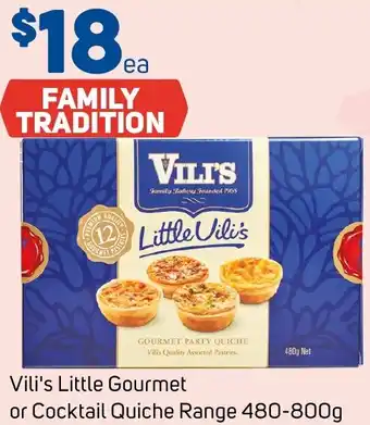 Foodland Vili's Little Gourmet or Cocktail Quiche Range 480-800g offer