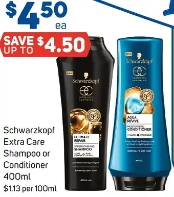 Foodland Schwarzkopf Extra Care Shampoo or Conditioner 400ml offer