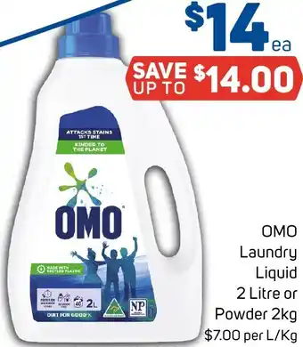 Foodland OMO Laundry Liquid 2 Litre or Powder 2kg offer