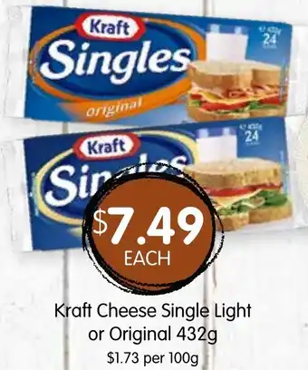 Spudshed Kraft Cheese Single Light or Original 432g offer