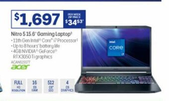 Officeworks Nitro 5 15.6 Gaming Laptop offer