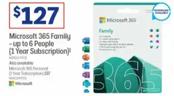Officeworks Microsoft 365 Family - up to 6 People ( 1 Year Subscription) offer