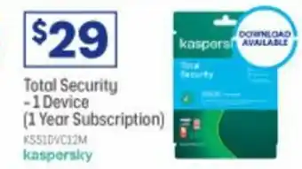 Officeworks Kaspersky Total Security - 1 Device (1 Year Subscription) offer