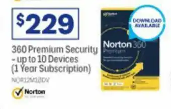 Officeworks Norton 360 Premium Security - Up to 10 Devices (1 Year Subscription) offer