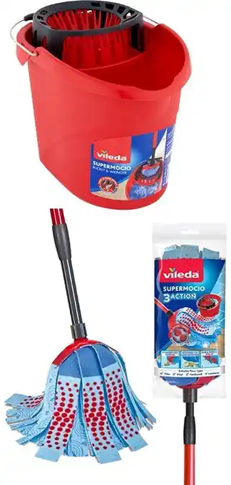 BIG W Vileda SuperMocio Power Press Bucket & Wringer or SuperMocio 3 Action Microfibre Strip Mop offer