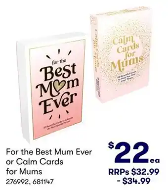 BIG W For the Best Mum Ever or Calm Cards for Mums offer
