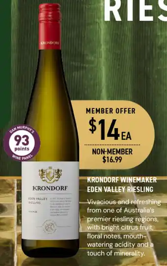 Dan Murphy's KRONDORF WINEMAKER EDEN VALLEY RIESLING offer